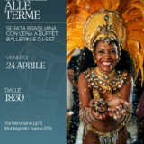 Locandina evento ‘Brasile alle Terme’, venerdì 24 aprile dalle 18:30 a Montegrotto Terme, con ballerini in costume brasiliano