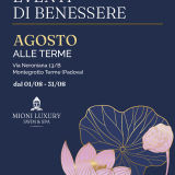 Locandina eventi di benessere alle terme di Montegrotto ad agosto al Mioni Luxury Swim & Spa