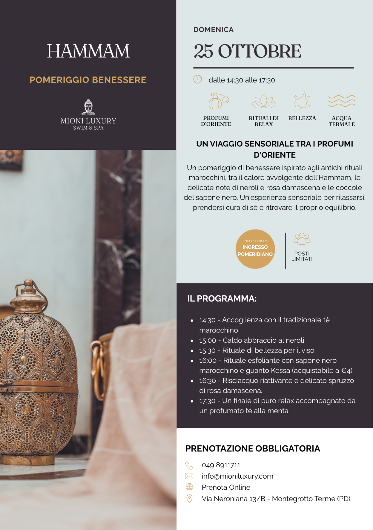 Hammam del 25 ottobre: un pomeriggio tra profumi d’Oriente, rituali di bellezza e puro relax